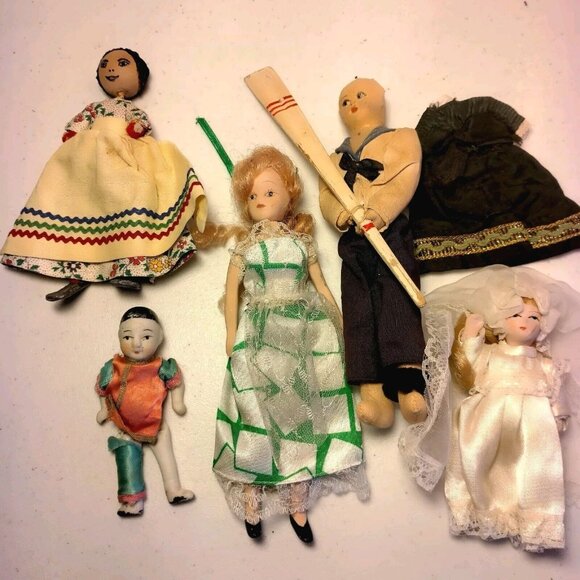 Unbranded Other - Vintage Dolls Mixed Doll Lot 5 Porcelain Flocked Gondlier Handmade Collectible